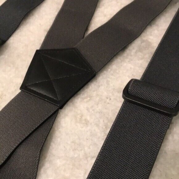 Suspenders Braces Mens Gray Blac Clip On Stretch Elastic Eclectic Grandpa Preppy - Picture 2 of 7